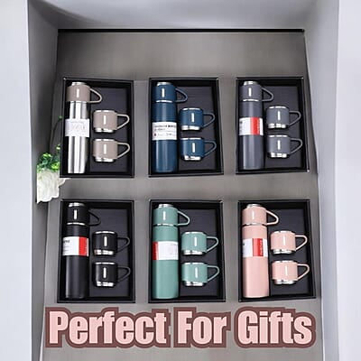 Vacuum Flask Gift Set with 3 Cup | Double Wall | Hot & Cold For Hours | 500 ML Vacuum Flask Gift Set with 3 Cup | Double Wall | Hot & Cold For Hours | 500 ML
