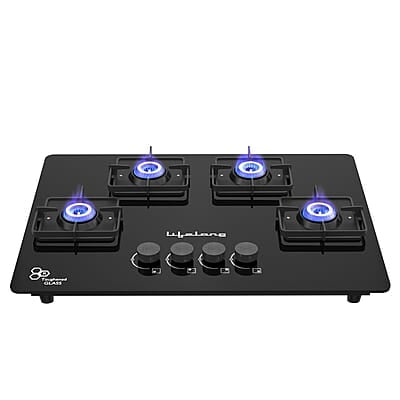 Lifelong 4 Gas Burner Top - 4 Burners Hob Top Gas Stove with Automatic Ignition - Toughened Glass top