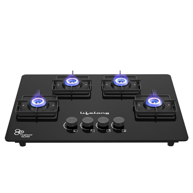 Lifelong 4 Gas Burner Top - 4 Burners Hob Top Gas Stove with Automatic Ignition - Toughened Glass top
