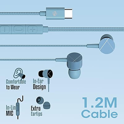 ZEBRONICS Zeb-Buds C2 in Ear Type C Wired Earphones with Mic, Braided 1.2 Metre Cable, Metallic Design, 10mm Drivers, in Line Mic & Volume Controller