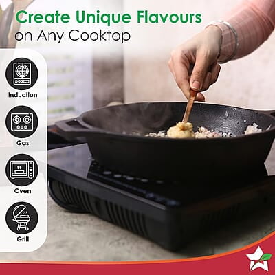 Wonderchef Forza Cast-Iron Fry Pan, Pre-Seasoned Cookware, Induction Friendly, 24cm, 3.8mm