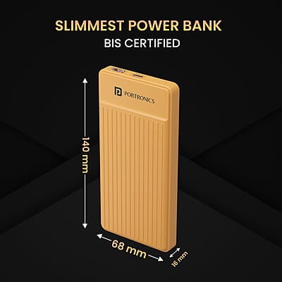 Portronics Luxcell B 10K 10000 mAh 22.5W Fast Charging Power Bank, Ultra Slim Power Bank with Mach USB-A Output, Type C PD Output