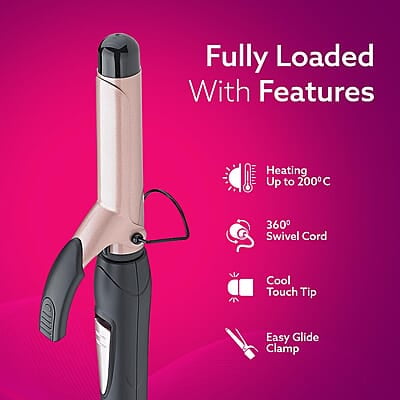 AGARO HC6001 Hair Curler with 25MM Barrel, Rod, Tong, Tourmaline Infused Ceramic Coated Plates