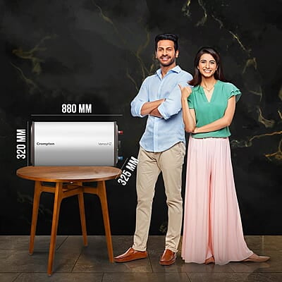 Crompton Versa Horizontal RHS 25L Storage Water Heater (Geyser) with Rust Proof Plastic body and Superior Glassline Coating