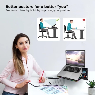 Portronics My Buddy Air Cooling Pad Laptop Stand with 6 Cooling Fans, RGB Lights, 7 Adjustable Heights, Mobile Stand for Upto 17 Inches Laptop (Black) Portronics My Buddy Air Cooling Pad Laptop Stand with 6 Cooling Fans, RGB Lights, 7 Adjustable Heights, Mobile Stand for Upto 17 Inches Laptop (Black)