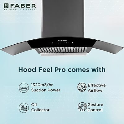 Faber 90 cm 1320 m³/hr Curved Glass Kitchen Chimney 3 Layer Baffle Filter Gravity Suction