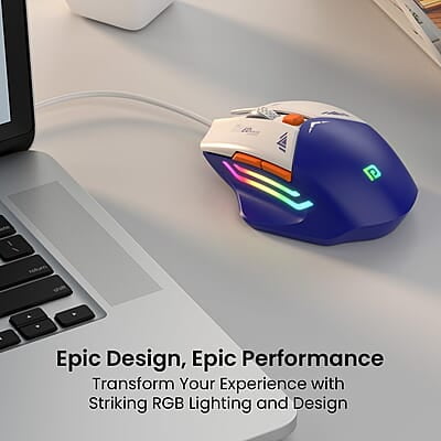 Portronics Vader Wired Gaming Mouse with 6 Buttons, Thumb Support, Adjustable DPI (6400 Max), RGB Light Effects, Ergonomic Design, 1.5 m Long USB Cable for Laptop & PC