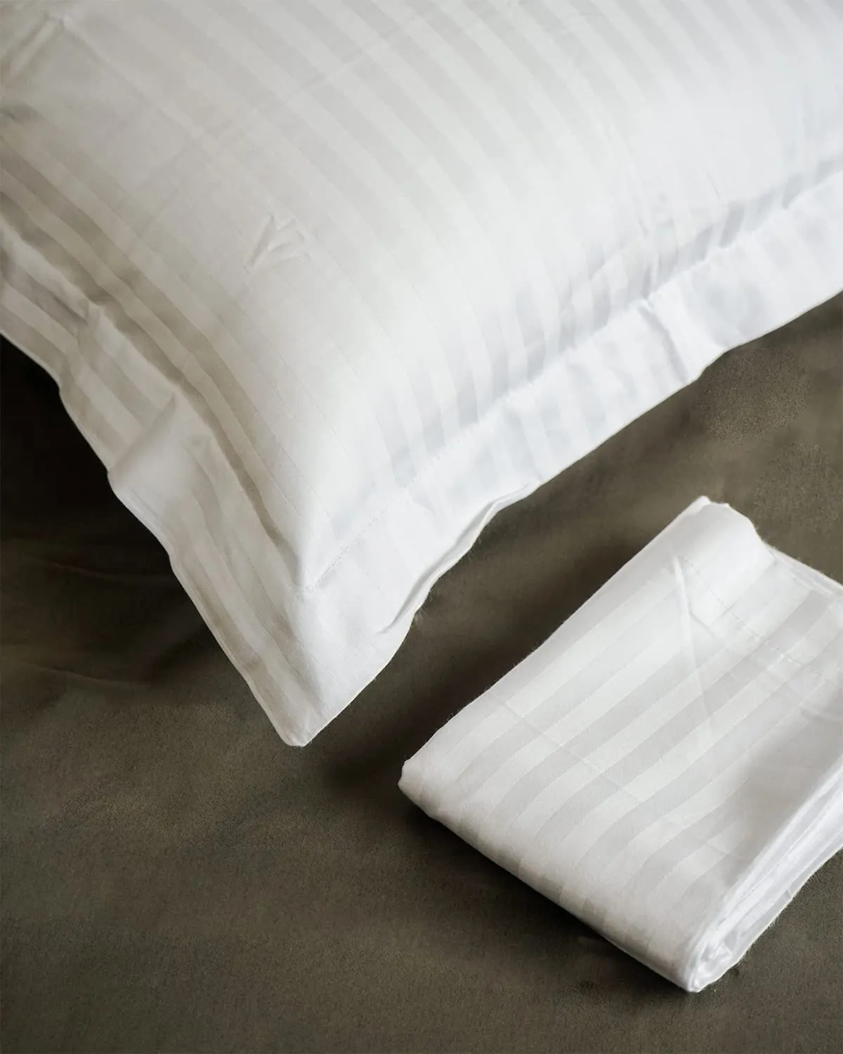 100% Cotton Pillow Cover (Framed) - 210 TC - Striped - White 100% Cotton Pillow Cover (Framed) - 210 TC - Striped - White