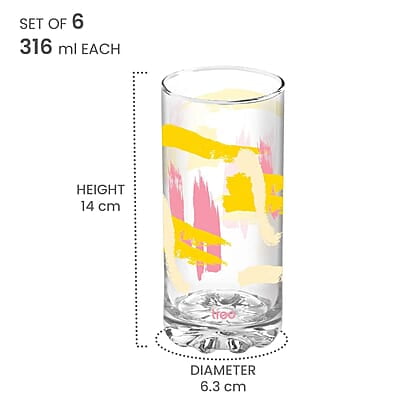 Treo by Milton D Ziner Torrent Glass Set of 6, 316 ml, Abstract