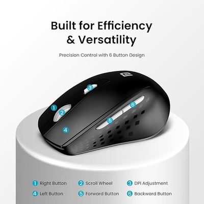 Portronics Toad 32 Wireless Mouse with 6 Buttons, 2.4 GHz Connectivity, 10m Working Range, Ergonomic Design, Adjustable Optical DPI, Auto Power Saving, for Laptop & PC Portronics Toad 32 Wireless Mouse with 6 Buttons, 2.4 GHz Connectivity, 10m Working Range, Ergonomic Design, Adjustable Optical DPI, Auto Power Saving, for Laptop & PC