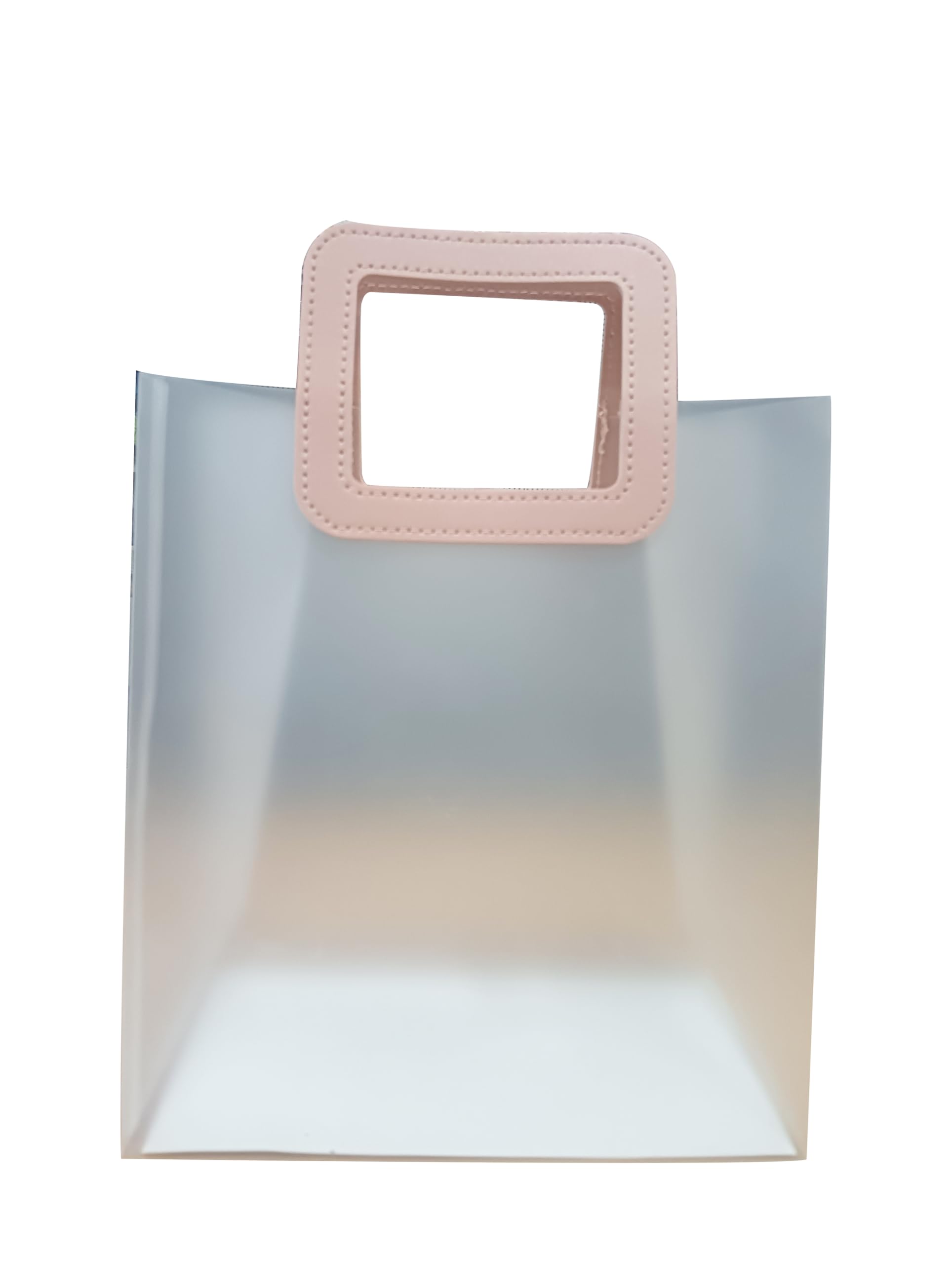 Set of 6 Peach Transparent Medium PVC Gift Bags with Square Handle | Waterproof Transparent Tote Bags for Weddings, Birthdays, Shopping, Party Favors