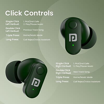 Portronics Harmonics Twins S16 in Ear Wireless TWS Earbuds with 24 Hrs Playtime Bluetooth 5.3v