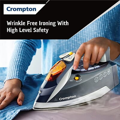 Crompton FabriAutoTech 2200 Watt Steam Iron Feather Touch Digital LED Fabric Temperature Control 3 Ways Auto Shut-off Scratch Resistant Ceramic Coating 400 Ml water Tank