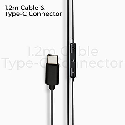 ZEBRONICS Buds 30C Type- C in Ear Earphone with in-line MIC, Rich 14.2mm Driver, Volume Control, 1.2m Cable, Call Function