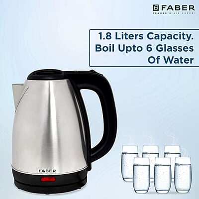 Faber Electric Kettle with Stainless Steel Body, FK 1.8 litres boiler for Water, SS