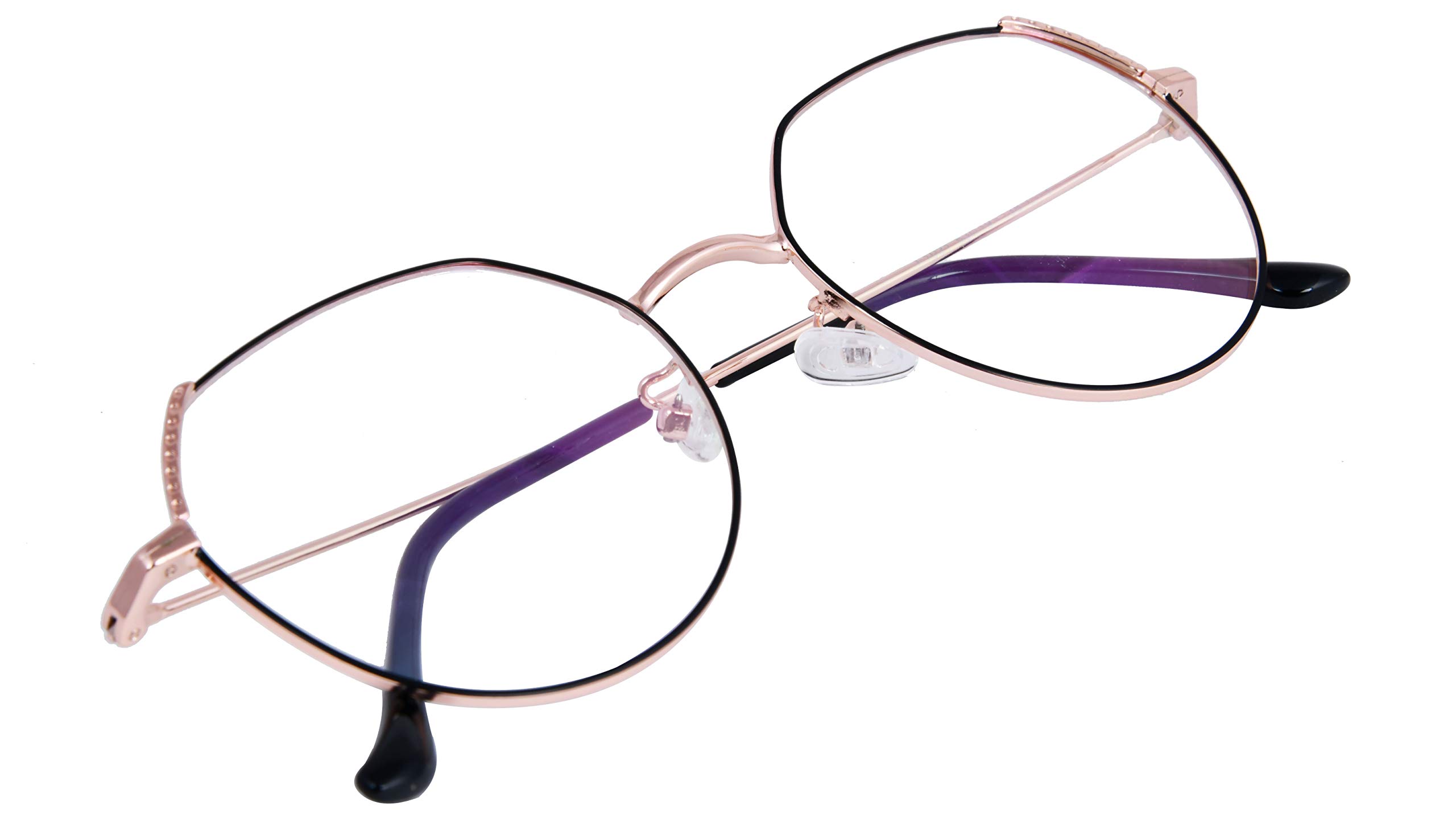 Female Oversized Spectacle Frames. Transparent ARC Lens. Rose Gold & Black Color Metal Frame.