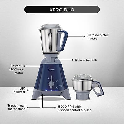 Preethi Xpro Duo MG-198 1300 W Commercial Mixer Grinder with 2 Jars ( 0.75L Chutney Jar + 2L Wet Grinding, Stainless steel) Preethi Xpro Duo MG-198 1300 W Commercial Mixer Grinder with 2 Jars ( 0.75L Chutney Jar + 2L Wet Grinding, Stainless steel)