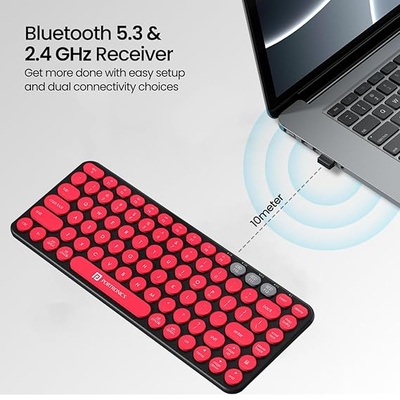 Portronics Bubble 2.0 Wireless Keyboard with Bluetooth + 2.4 GHz Receiver, Connect 3 Devices, Compact TKL Size, 10m Working Range, Function Shortcut Keys, for Laptop, PC, Smartphone, Tablet Portronics Bubble 2.0 Wireless Keyboard with Bluetooth + 2.4 GHz Receiver, Connect 3 Devices, Compact TKL Size, 10m Working Range, Function Shortcut Keys, for Laptop, PC, Smartphone, Tablet