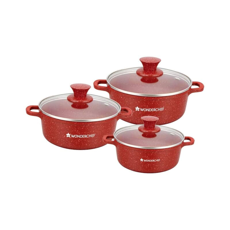 Wonderchef Granite Die-Cast Non-Stick 6-Piece Casserole Set with Lids Red Wonderchef Granite Die-Cast Non-Stick 6-Piece Casserole Set with Lids Red
