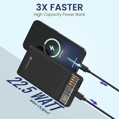 Portronics Luxcell C 10K 10000 mAh 22.5W Fast Charging Power Bank, Ultra Slim Power Bank with Mach USB-A Output, Type C PD Output, Type C Input, LED Indicator, Wake Up Button (Black) Portronics Luxcell C 10K 10000 mAh 22.5W Fast Charging Power Bank, Ultra Slim Power Bank with Mach USB-A Output, Type C PD Output, Type C Input, LED Indicator, Wake Up Button (Black)