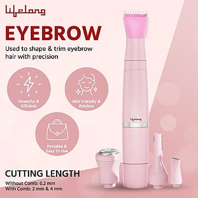 Lifelong Trimmer for Women 4 in 1 Women Trimmer, 60 Minutes Runtime, Rechargeable Women Trimmer Pink
