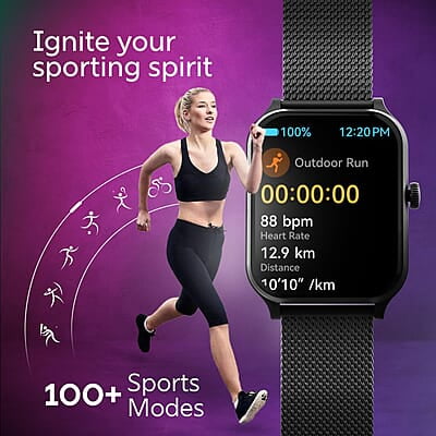 Fastrack New Limitless Classic|Large 1.91" Super UltraVU Display|Functional Crown|Highest 320x385 Pixel Resolution|SingleSync BT Calling|100+ Sports Modes|Metal Case Premium Smartwatch - Black Mesh