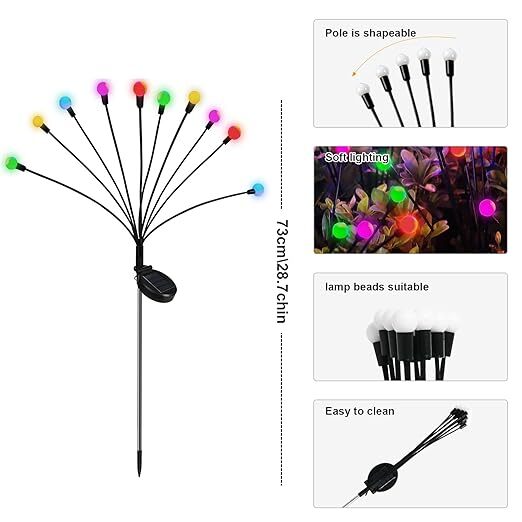 10 Stick RGB Fire Fly Garden Light Led,Multi Color