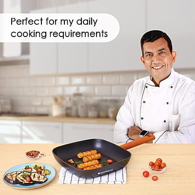 Wonderchef Caesar Forged Virgin Aluminium Grill Pan, 24cm, Black, Greblon C3 Non-stick Coating Wonderchef Caesar Forged Virgin Aluminium Grill Pan, 24cm, Black, Greblon C3 Non-stick Coating