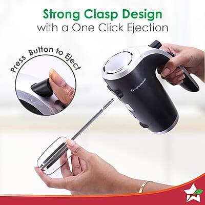 Wonderchef Onyx 5 Speed Electric Hand Mixer 300W SS Whisk Beaters & Dough Hooks