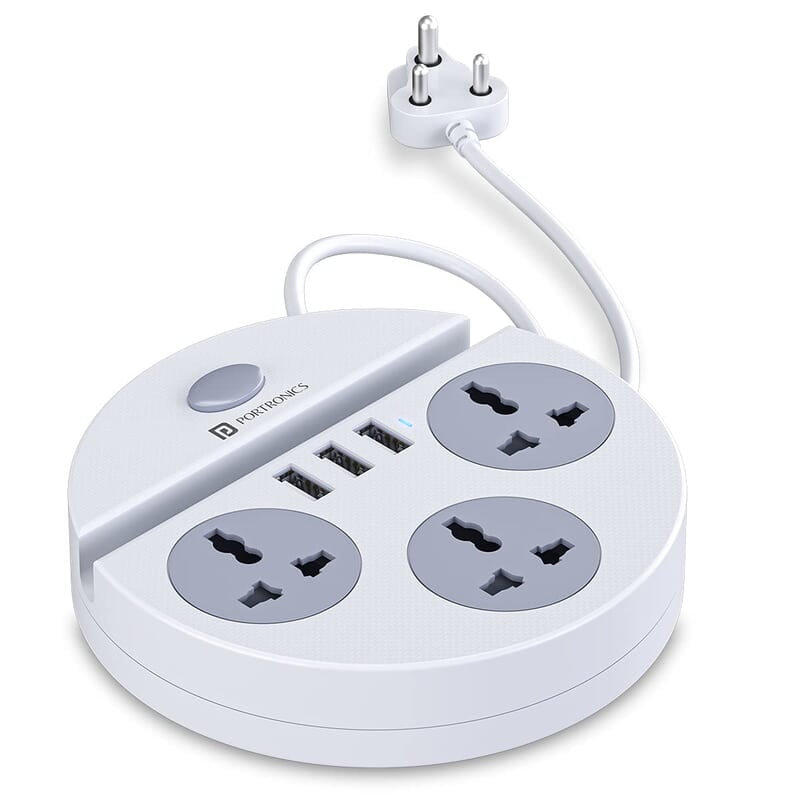Portronics Power Plate 5 1500W Power Converter with USB Charger & Mobile Holder 3AC Socket + 3USB Ports, 1.5 m Cord Length
