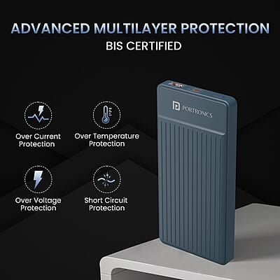 Portronics Luxcell B 10K 10000 mAh 22.5W Fast Charging Power Bank, Ultra Slim Power Bank with Mach USB-A Output, Type C PD Output