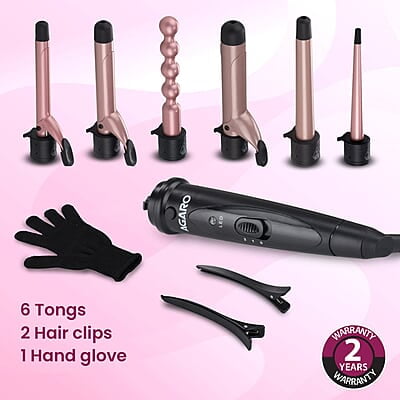 AGARO HS1707 6-in-1 Multi Hair Styler, Curling Wand Set, Instant Heat Up, 6 Interchangeable Barrels