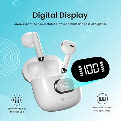 Portronics Harmonics Twins S9 True Wireless in Ear Earbuds with Upto 30H Playtime, Digital Display, 13mm Drivers, Balanced Bass, BT 5.3v, Touch Control, IPX4 Splash Resistant, Rapid Charging(White) Portronics Harmonics Twins S9 True Wireless in Ear Earbuds with Upto 30H Playtime, Digital Display, 13mm Drivers, Balanced Bass, BT 5.3v, Touch Control, IPX4 Splash Resistant, Rapid Charging(White)