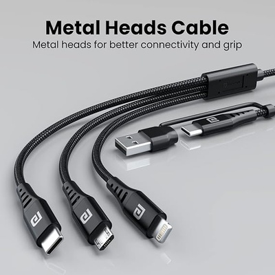 Portronics Konnect J9 3-in-1 (Type C + 8Pin + Micro USB) Cable with Changeable USB Head with 3.0 A Total Output, 1.5M Cable Length(Black) Portronics Konnect J9 3-in-1 (Type C + 8Pin + Micro USB) Cable with Changeable USB Head with 3.0 A Total Output, 1.5M Cable Length(Black)