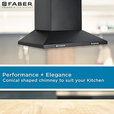Faber 60 cm 1000 m³/hr Kitchen Chimney (HOOD PLUTO PB BF BK 60, Baffle Filter, Push Button