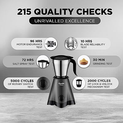 Preethi Tiara Mixer Grinder for Kitchen - 3 Jars 500 Watt Mixie - Chutney Jar & Dry Grinder Jar