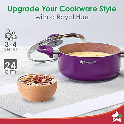 Wonderchef Royal Velvet 24cm Casserole with Glass Lid Virgin Aluminium 3 mm thick 4.5 litres