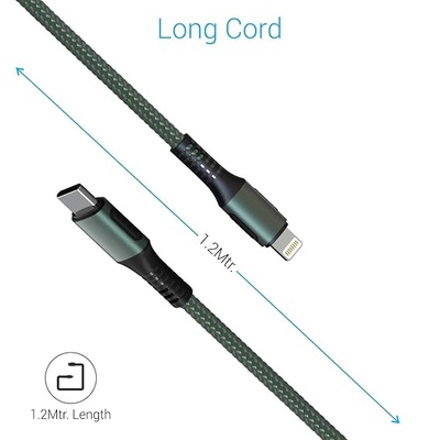 Portronics Konnect CL 20W POR-1067 Type-C to 8 Pin USB 1.2M Cable With Power Delivery & 3A Quick Charge Support, Nylon Braided For All Type-C and 8 Pin Devices, Green Portronics Konnect CL 20W POR-1067 Type-C to 8 Pin USB 1.2M Cable With Power Delivery & 3A Quick Charge Support, Nylon Braided For All Type-C and 8 Pin Devices, Green