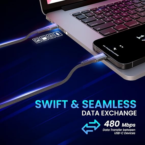 Portronics Konnect 240C 240W Futuristic Unbreakable Nylon Braided Type C to Type C Fast Charging Cable 2M Long,Supports Laptop and All Type C Smartphones and Devices (Black) Portronics Konnect 240C 240W Futuristic Unbreakable Nylon Braided Type C to Type C Fast Charging Cable 2M Long,Supports Laptop and All Type C Smartphones and Devices (Black)