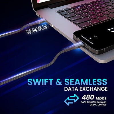 Portronics Konnect 240C Type C to Type C Fast Charging Cable with 240W Max Output, Nylon Braided, Tangle Free, 1.2M Long, Supports Laptop Charging(Black) Portronics Konnect 240C Type C to Type C Fast Charging Cable with 240W Max Output, Nylon Braided, Tangle Free, 1.2M Long, Supports Laptop Charging(Black)