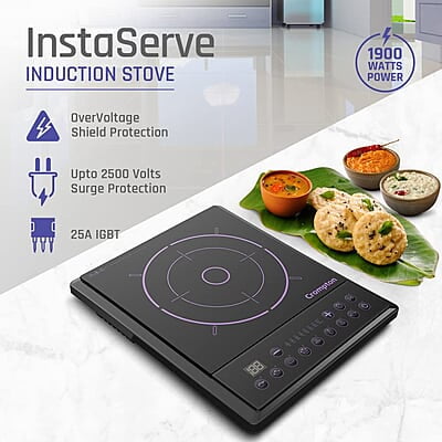 Crompton Instaserve 1900 W Induction Cooktop with Tactile Push Buttons
