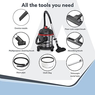AGARO Ace Wet & Dry Vacuum Cleaner, 1600 Watts, 21.5 kPa Suction Power, 21 litres Tank Capacity 3L Dust Bag