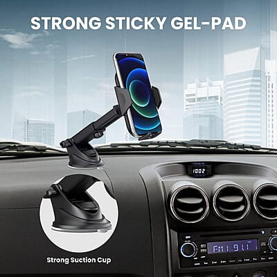 Portronics Clamp M Car Mobile Holder with 360° Rotational, Strong Suction Cup, One Click Release Button Compatible with 4 to 6 inch Devices