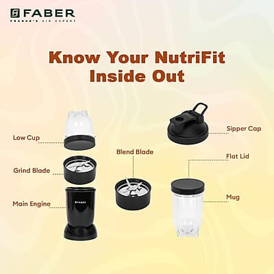 Faber Sportz Blender FSB 3-in-1 Nutrifit Nero 3 PC Jar 500ML+300ML+500ML Mug 400W Faber Sportz Blender FSB 3-in-1 Nutrifit Nero 3 PC Jar 500ML+300ML+500ML Mug 400W