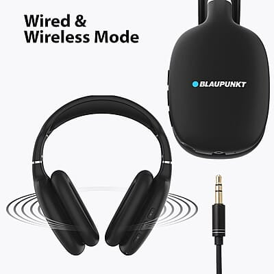 Blaupunkt BH31 Bluetooth Wireless Over Ear Headphones I 40MM Drivers I HD Sound I Soft PU Headband I Media & Volume Control with Built in Mic I TurboVolt Fast Charging I AUX Port