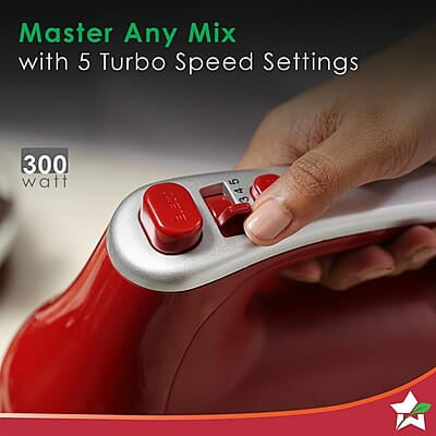 Wonderchef Crimson Revo Stand Mixer and Beater with 5 Speed Settings 4.5L Stainless Steel Bowl 300 Watt