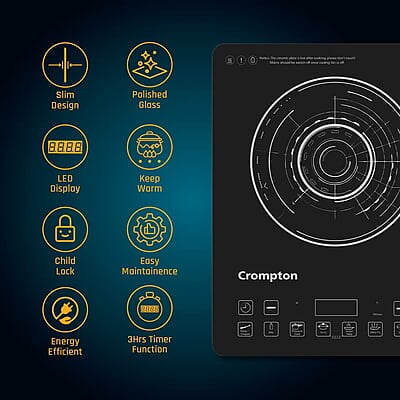 Crompton Instaserve 2100 W Induction Cooktop with 12 Feather Touch Buttons