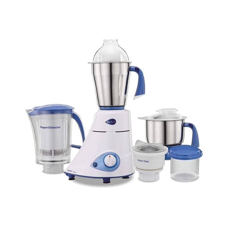 Preethi Blue Leaf Platinum MG 139 mixer grinder, 750 watt, White, 4 jars - Super Extractor juicer Jar