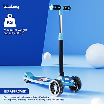 Lifelong Scooter for Kids 3+ Years - Foldable Kids Scooter with LED Wheels & Adjustable Height - Kick Scooter Capacity 50kg