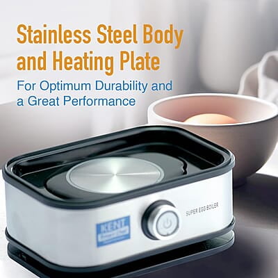 KENT Super Egg Boiler | 3 Boiling Modes | Stainless Steel Body and Heating Plate | 6 Eggs at a Time | Automatic Turn-Off | Silver